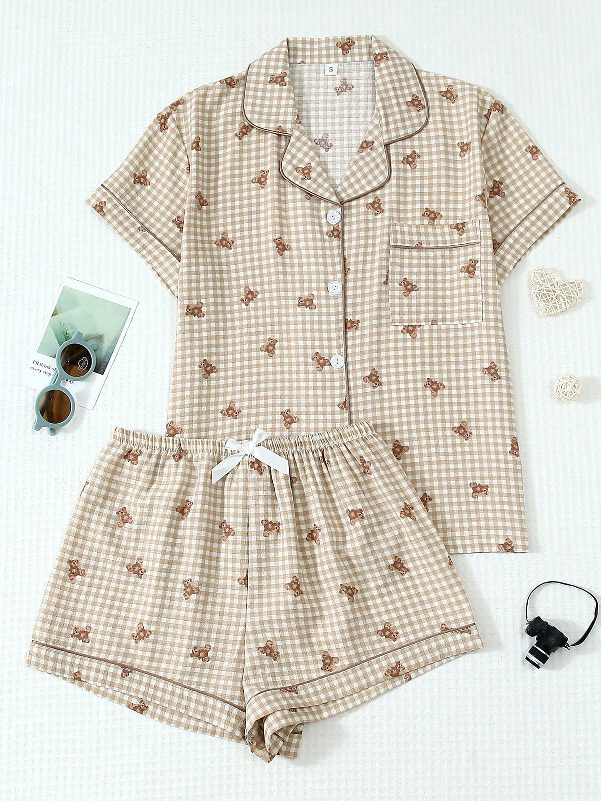 Teddy Bear Plaid Pajama Set