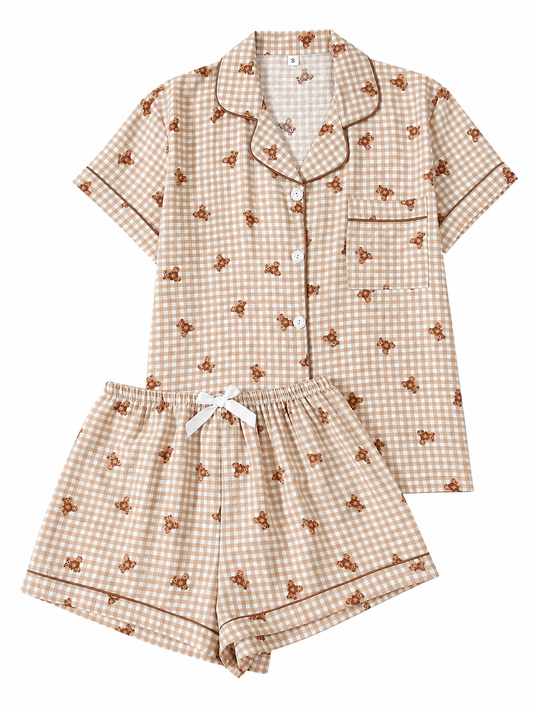 Teddy Bear Plaid Pajama Set